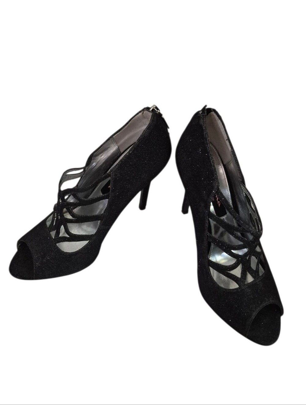 Nina Marija NY Sparkling Black Bliss Strappy Peep Toe Heel Women Shoes Sz 8M EUC